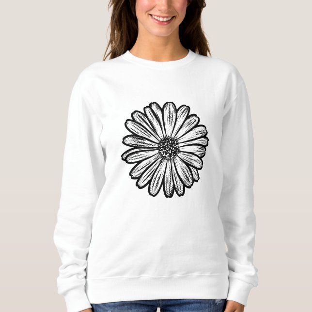 Sudadera Hermosa flor de margarita, Ilustracion de semitono (Anverso)