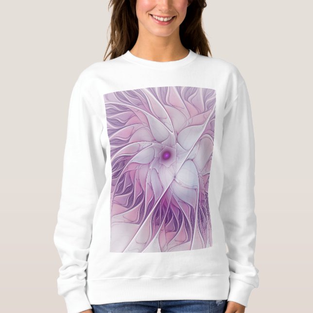 Sudadera Hermosa Flor Rosa Moderna Resumen Arte Fractal (Anverso)