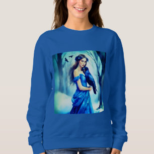Sudadera Hermosa mujer con barranco en un bosque de nieve