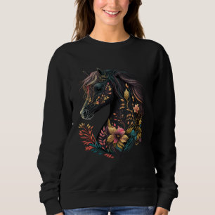 Sudadera Hermoso Caballo con Flores y Plantas Ecuestre