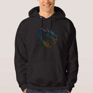 Sudadera Hermoso Dragón Azul y Rojo Fantasía Dientes Afilad