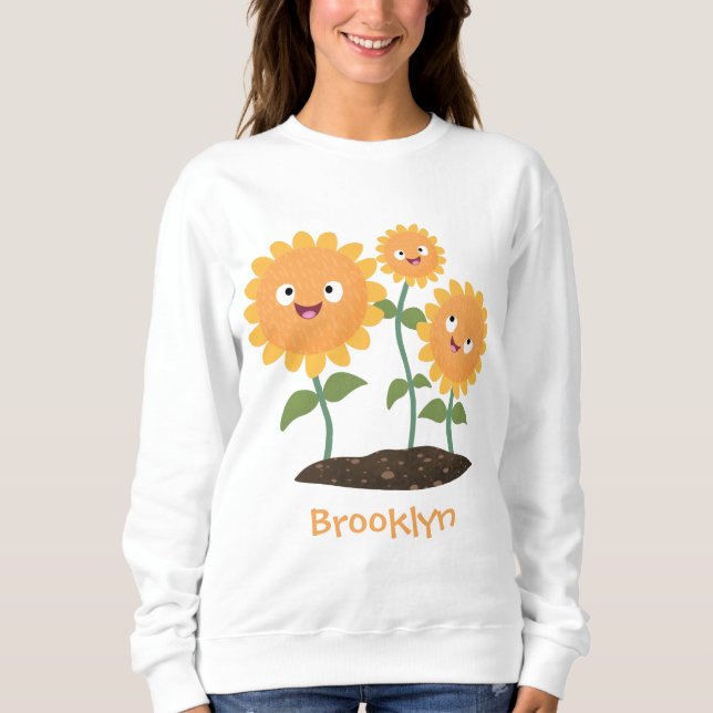 Sudadera Hermosos girasoles alegres sonrientes ilustracion  (Anverso)