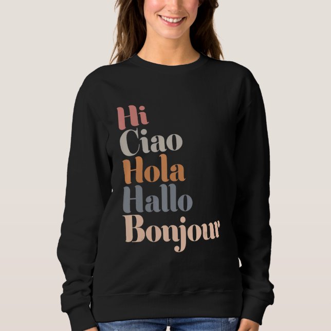Sudadera Hi Multiple Langues Hallo Bonjour Ciao Hola Boho (Anverso)
