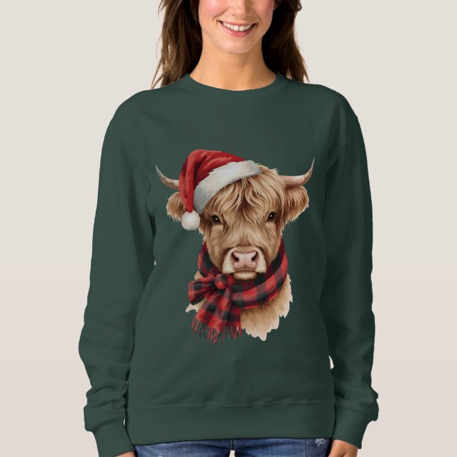 Sudadera Highland Cow Christmas Santa Hat (Anverso)