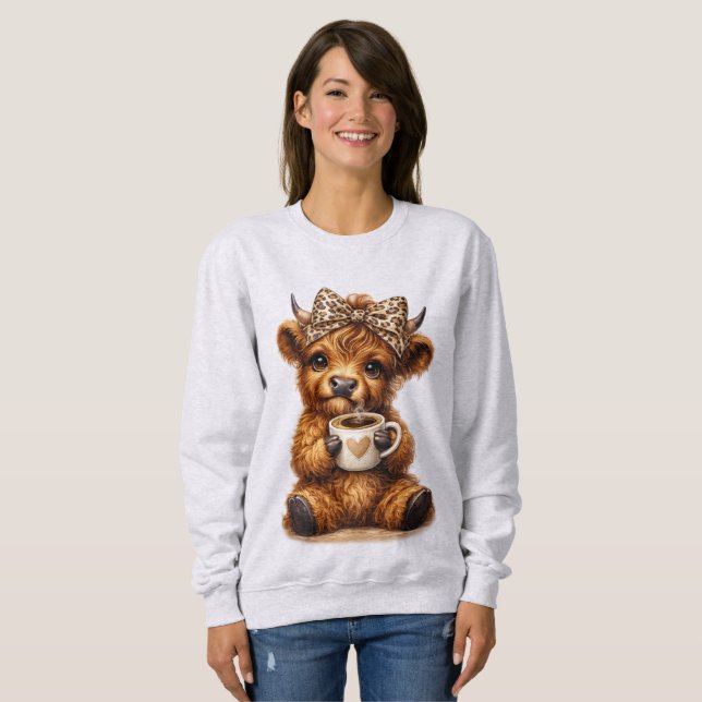 Sudadera Highland Cow Coffee Wrap: Lazo de leopardo — Perso (Anverso completo)