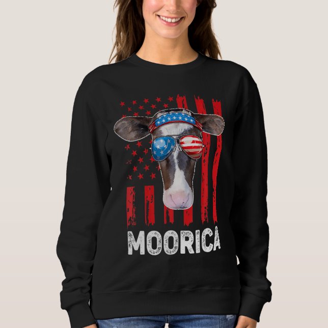 Sudadera Highland Cow Moorica 4th July Independence Day Ame (Anverso)