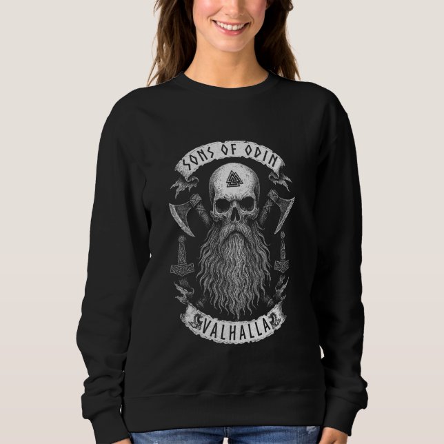 Sudadera HIJOS DE ODIN Valhalla Vikings Norse Skull Long Be (Anverso)