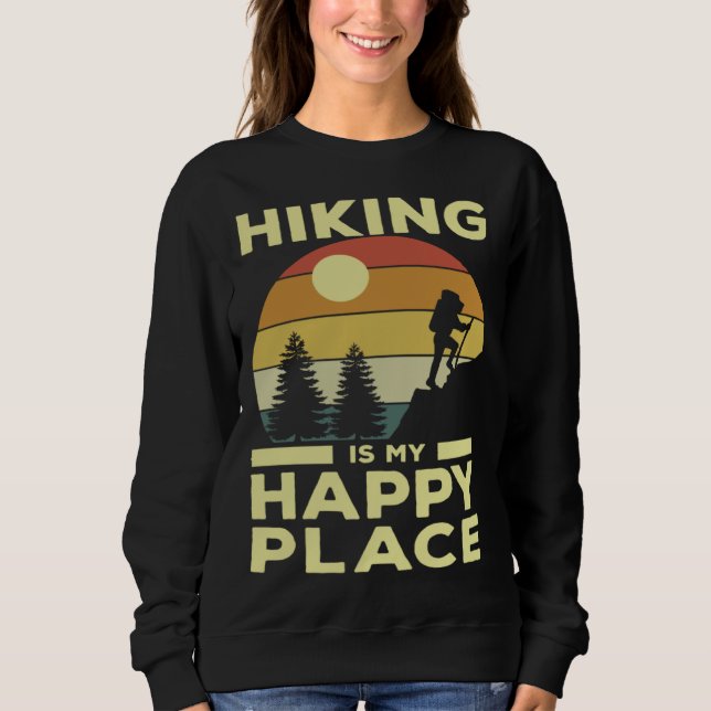 Sudadera Hiking is My Happy Place Retro Sunset Mountain Cli (Anverso)