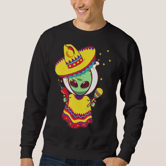 Sudadera Hincha Mexicana Poncho Cinco De Mayo Alien Sombrer (Anverso)