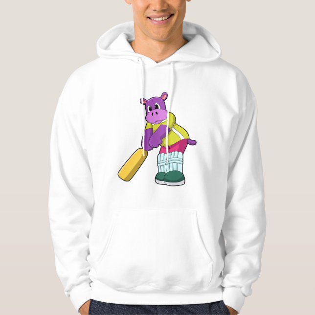 Sudadera Hipopótamo en Cricket con bate de cricket (Anverso)