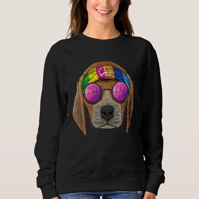 Sudadera Hippie Beagle Love Peace Sign Signo de 70's Hippie (Anverso)