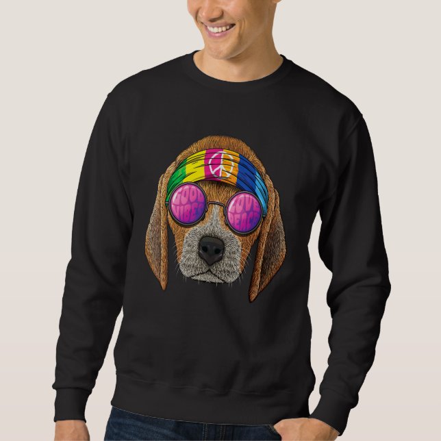 Sudadera Hippie Beagle Love Peace Sign Signo de 70's Hippie (Anverso)