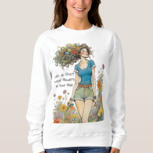 Sudadera Hippie Boho Chica floral con pelo largo en cortos