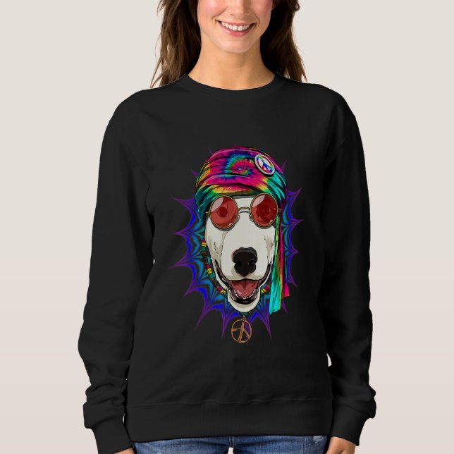 Sudadera Hippie Bull Terrier Tie Dye Peace Sign Psychedelic (Anverso)