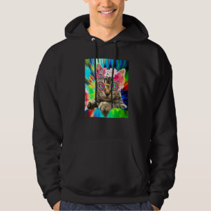 Sudadera Hippie Cat Groovy Tie Dye Peace Sign Festival
