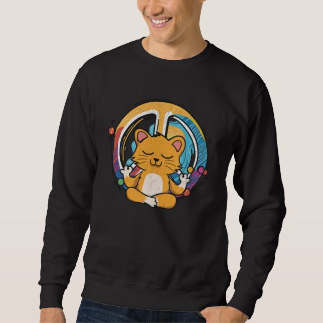 Sudadera Hippie Cat Yoga Peace Sign  Feline Meditation (Anverso)