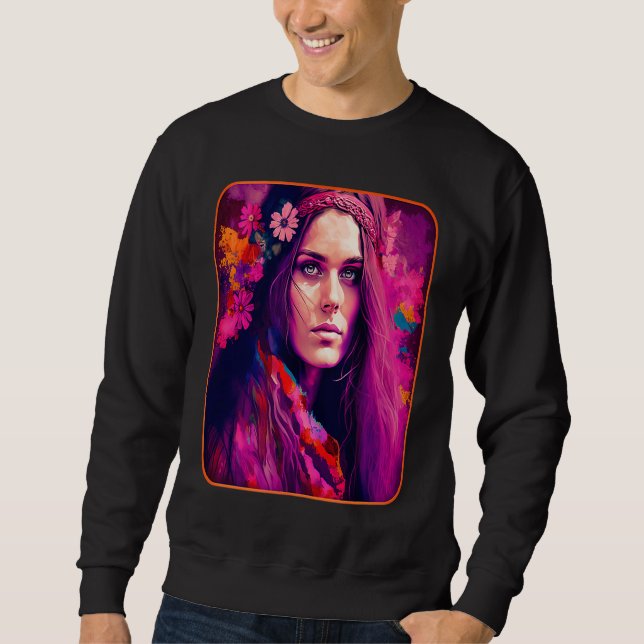 Sudadera Hippie Child In Pink With Flowers In Her Hair Retr (Anverso)