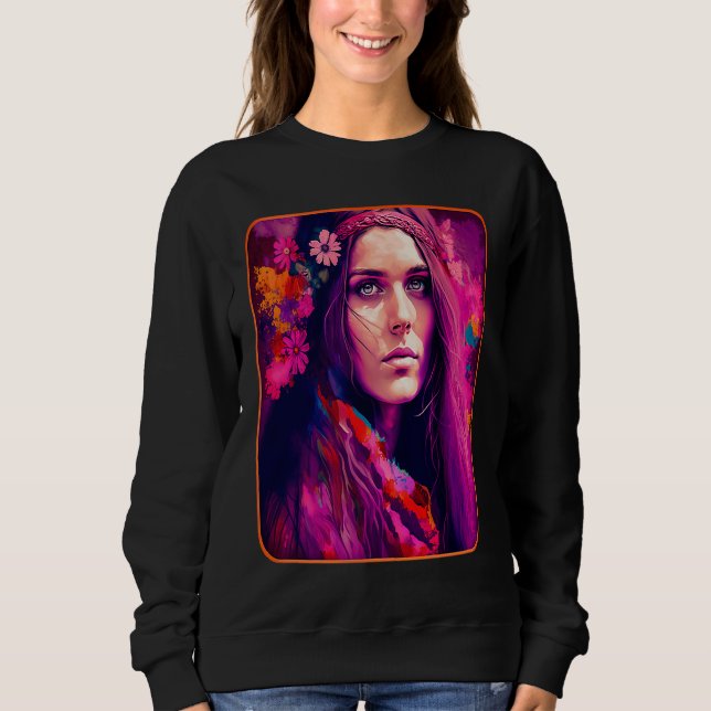 Sudadera Hippie Child In Pink With Flowers In Her Hair Retr (Anverso)