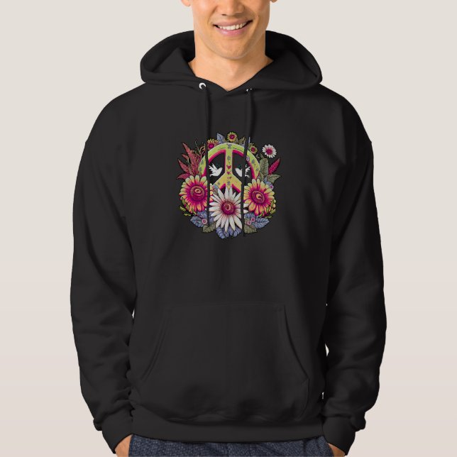 Sudadera Hippie Daisy Peace Sign Retro Flower Sunflower (Anverso)