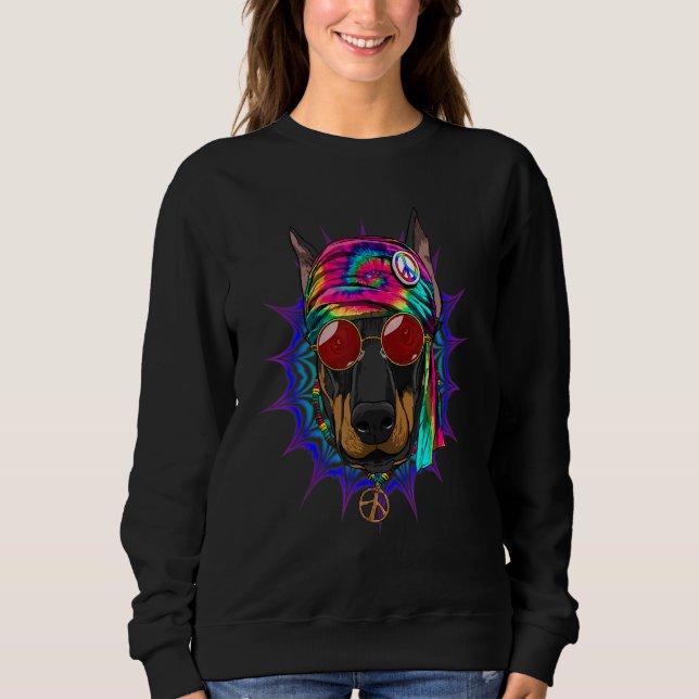 Sudadera Hippie Doberman Pinscher Tie Dye Peace Sign Psyche (Anverso)