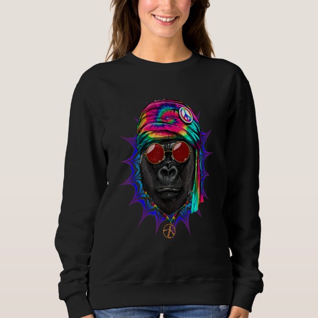 Sudadera Hippie Gorilla Ape Tie Dye Peace Sign Psychedelic  (Anverso)