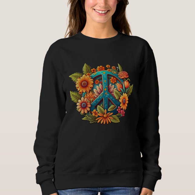 Sudadera Hippie Groovy 70 s Hippy Peace Sign Graphic Womens (Anverso)