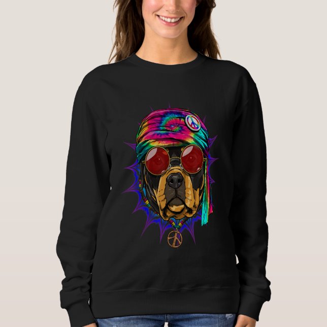Sudadera Hippie Rottweiler Tie Dye Peace Sign Psychedelic D (Anverso)