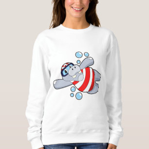 Sudadera Hippo como buceador con gafas de natación