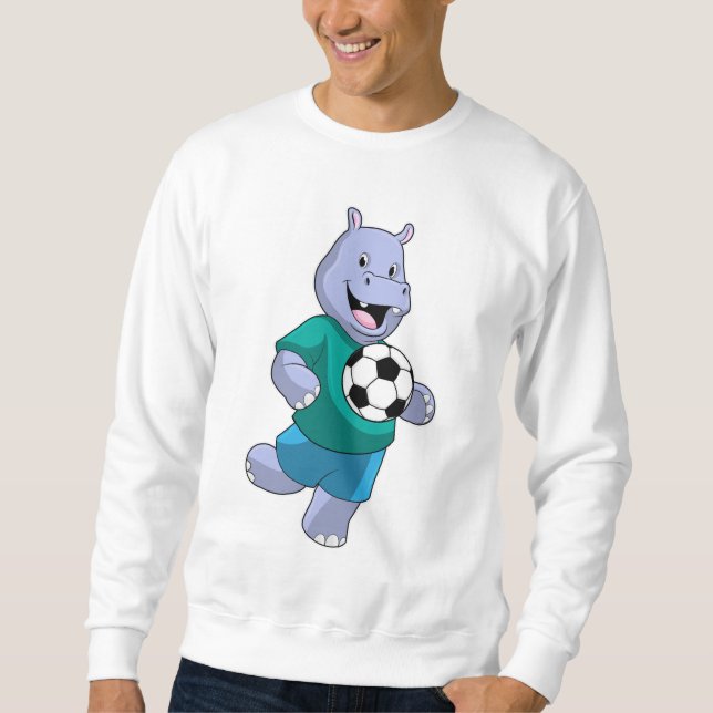 Sudadera Hippo como jugador de fútbol con fútbol (Anverso)