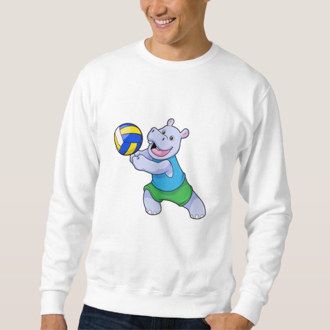 Sudadera Hippo como jugador de voleibol con voleibol (Anverso)