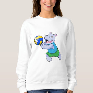 Sudadera Hippo como jugador de voleibol con voleibol