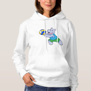Sudadera Hippo como jugador de voleibol con voleibol