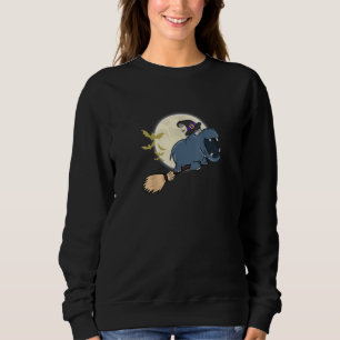 Sudadera Hippo Gorra de Brujas en Broom Stick Zoo Animal Lo