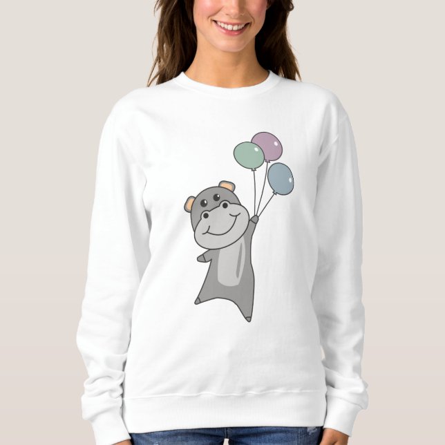 Sudadera Hippo vuela con globos, animales dulces para (Anverso)