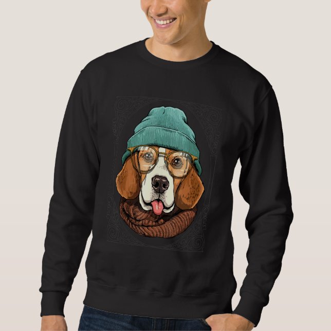 Sudadera Hipster Beagle Dog Animal Wearing Sunglasses Puppy (Anverso)