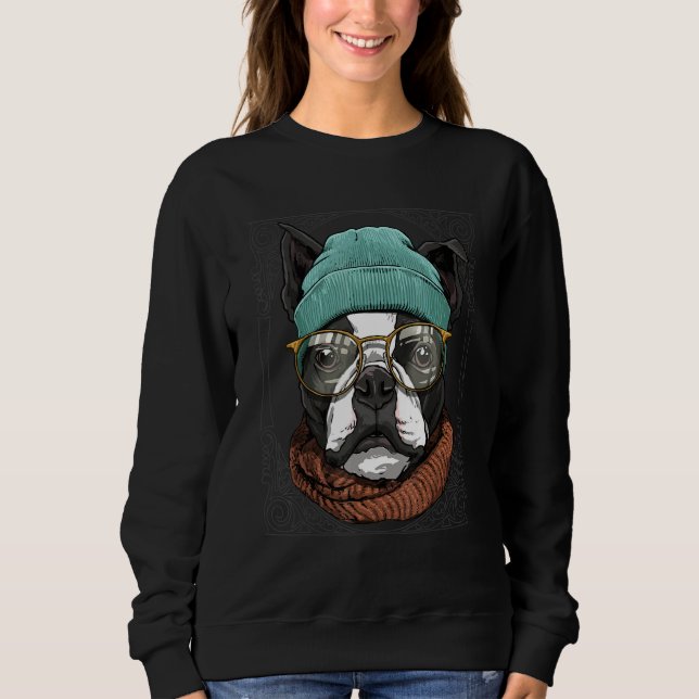 Sudadera Hipster Boston Terrier Animal Wearing Sunglasses D (Anverso)