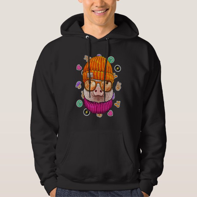 Sudadera Hipster Cerdo Geek Nerds Glasses Farm Animal Love  (Anverso)