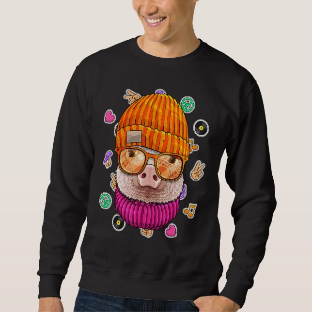 Sudadera Hipster Cerdo Geek Nerds Glasses Farm Animal Love  (Anverso)