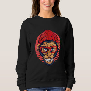 Sudadera Hipster Mono Retro Gafas de Hippies Animales Libér