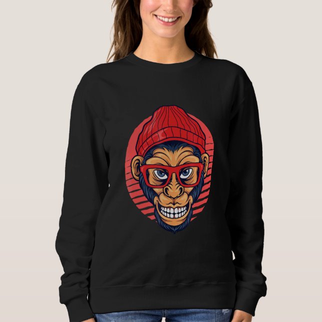 Sudadera Hipster Mono Retro Gafas de Hippies Animales Libér (Anverso)