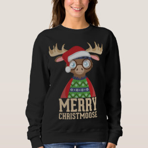 Sudadera Hipster Moose - Santa Hat - Merry Christmoose Chri