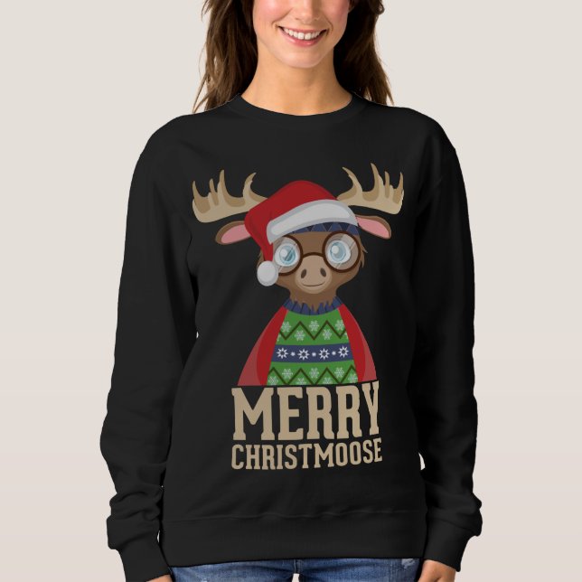 Sudadera Hipster Moose - Santa Hat - Merry Christmoose Chri (Anverso)