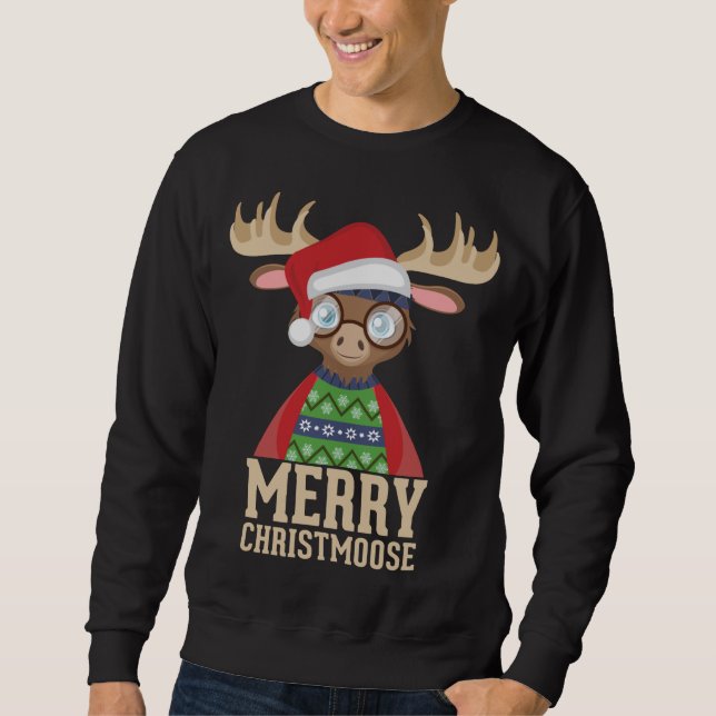 Sudadera Hipster Moose - Santa Hat - Merry Christmoose Chri (Anverso)