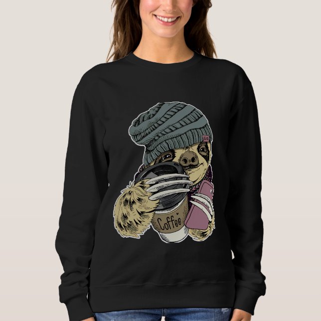 Sudadera Hipster Sloth con café Gorra Beanie (Anverso)