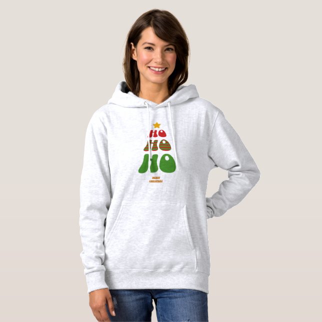Sudadera Ho Ho Ho Christmas Tree – Retro Xmas Hoodie (Anverso completo)