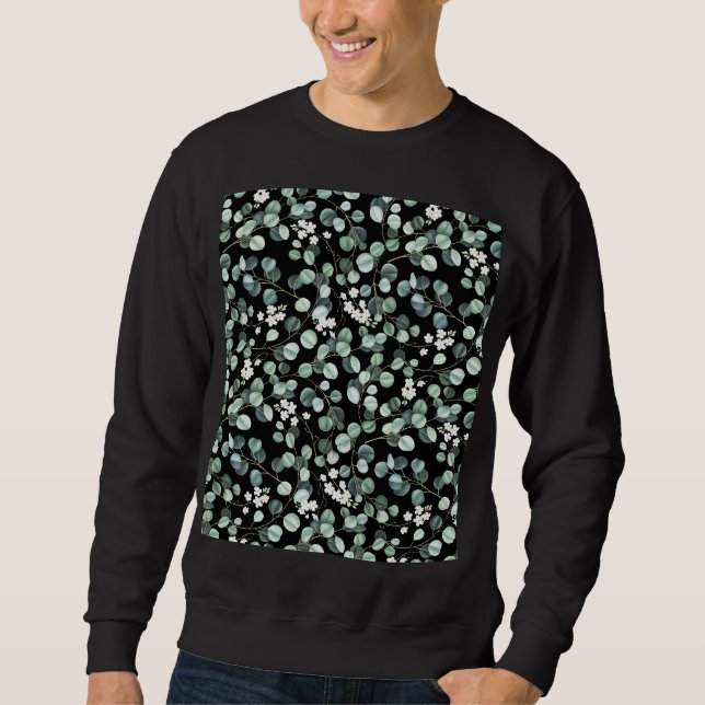Sudadera Hojas de eucalipto: Patrón de flores blancas (Anverso)