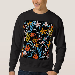 Sudadera Hojas tropicales coloridas: patrón de fondo oscuro