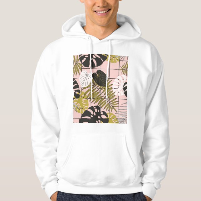 Sudadera Hojas tropicales, flores, patrón pintado a mano. (Anverso)