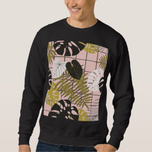 Sudadera Hojas tropicales, flores, patrón pintado a mano.