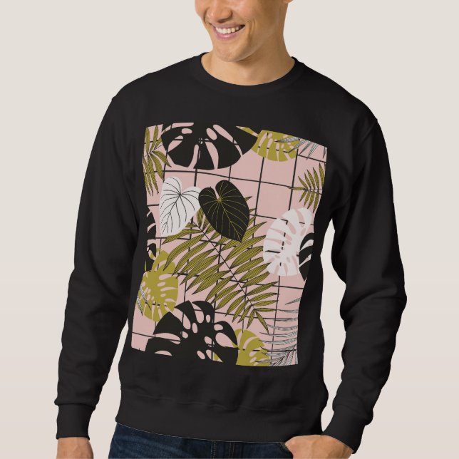 Sudadera Hojas tropicales, flores, patrón pintado a mano. (Anverso)